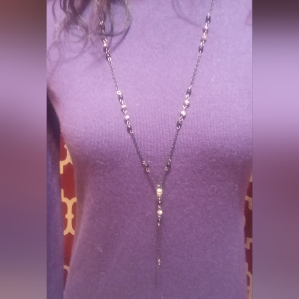 Gothic Whimsigoth Beaded Skull Necklace - Black & Silver Alt Jewelry Extra Long